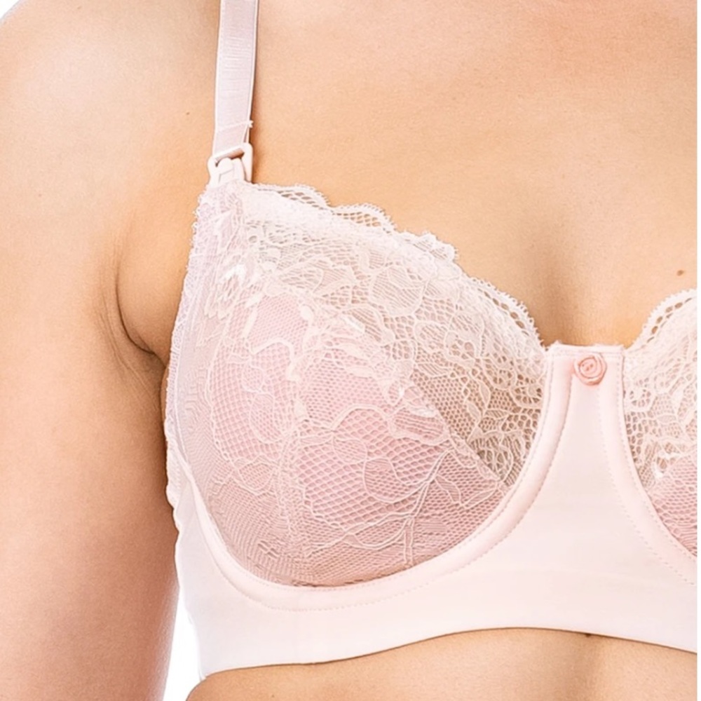 Lace Nursing Bra: Hotmilk Temptation Flexiwire 32E Lace Unlined Blush Pi…